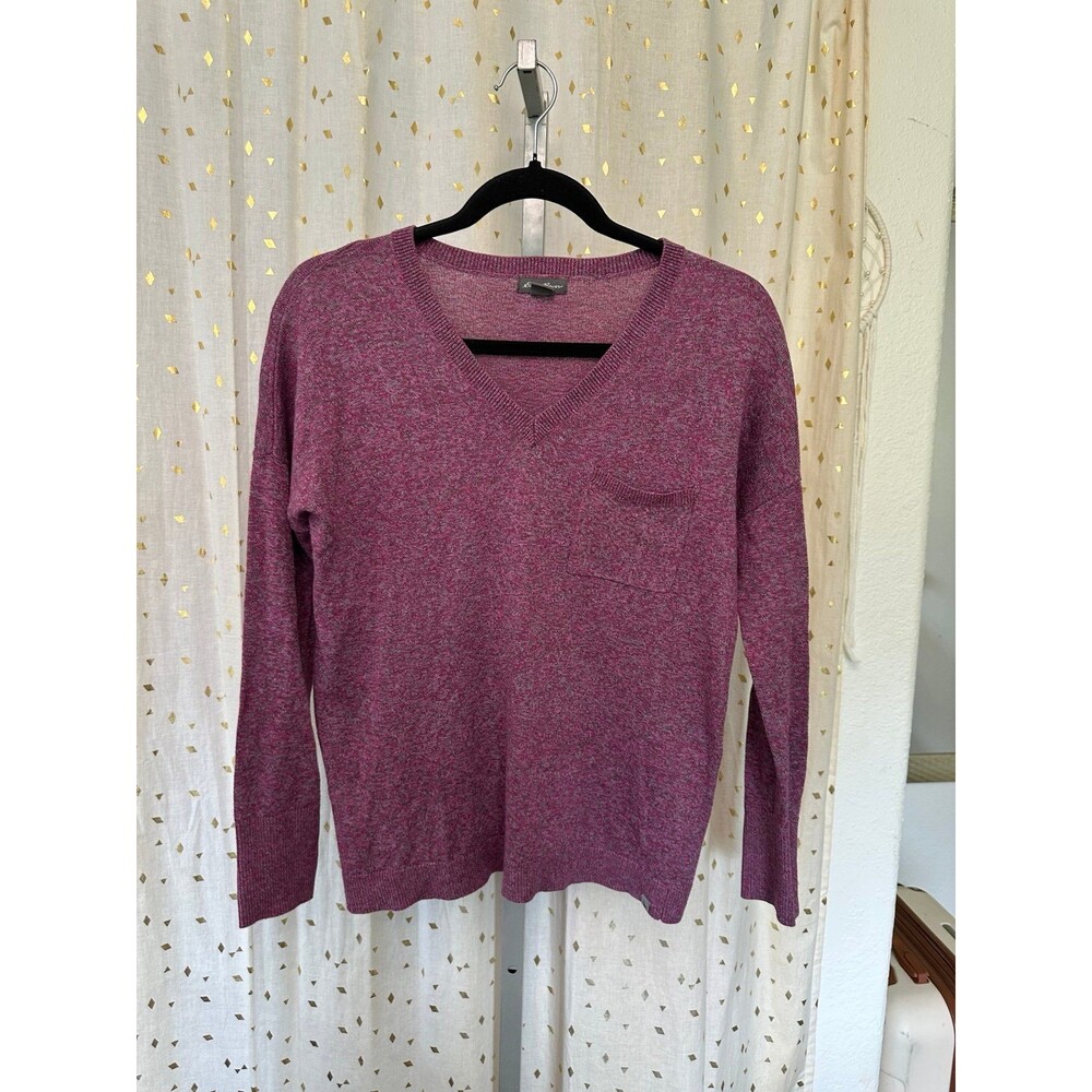 Eddie Bauer Heather Purple V-Neck Pullover Chest Pocket Knit Sweater XS